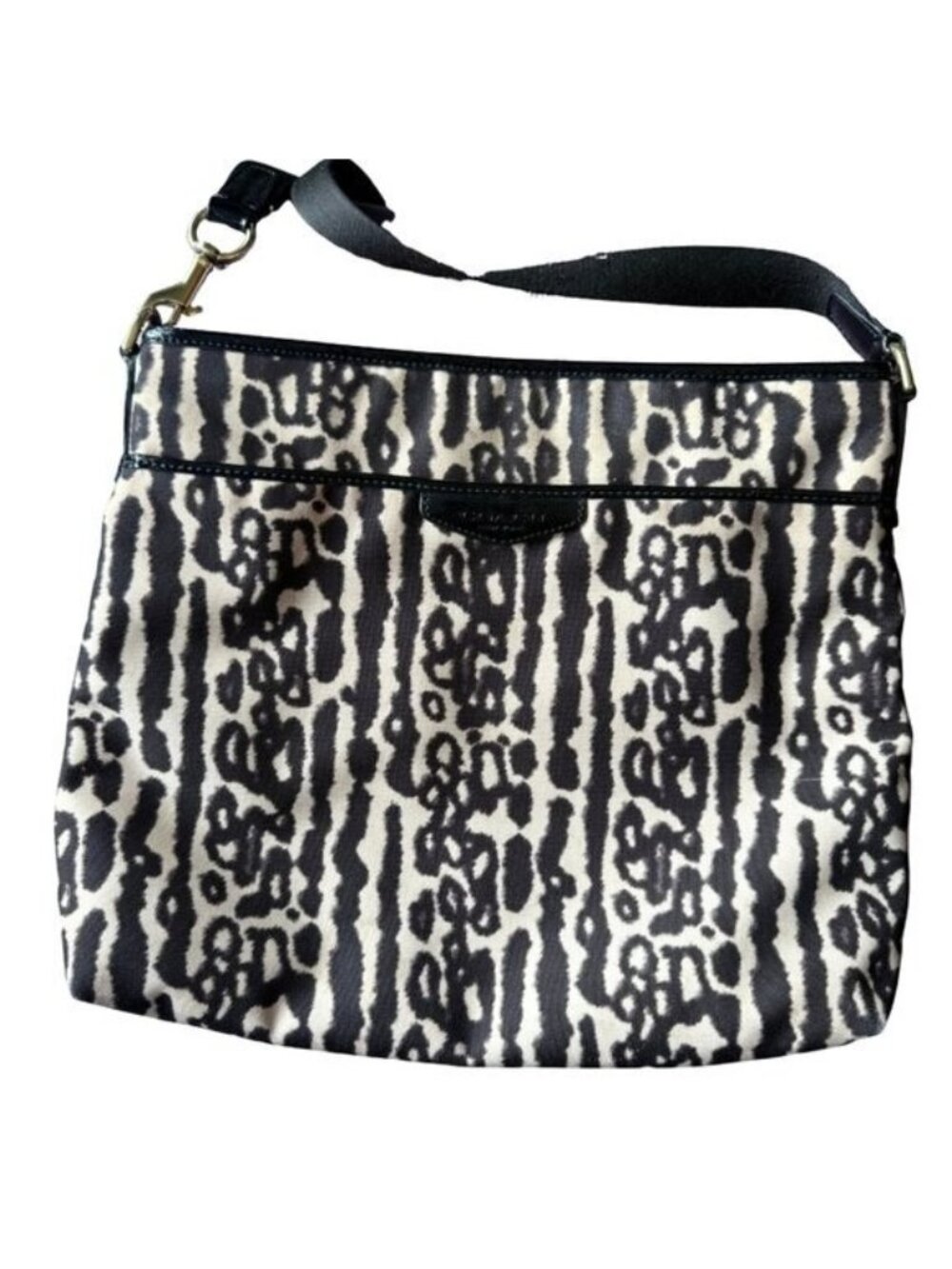 Coach F31686 Ocelot Animal Leopard Print Canvas File Crossbody Bag Black Beige